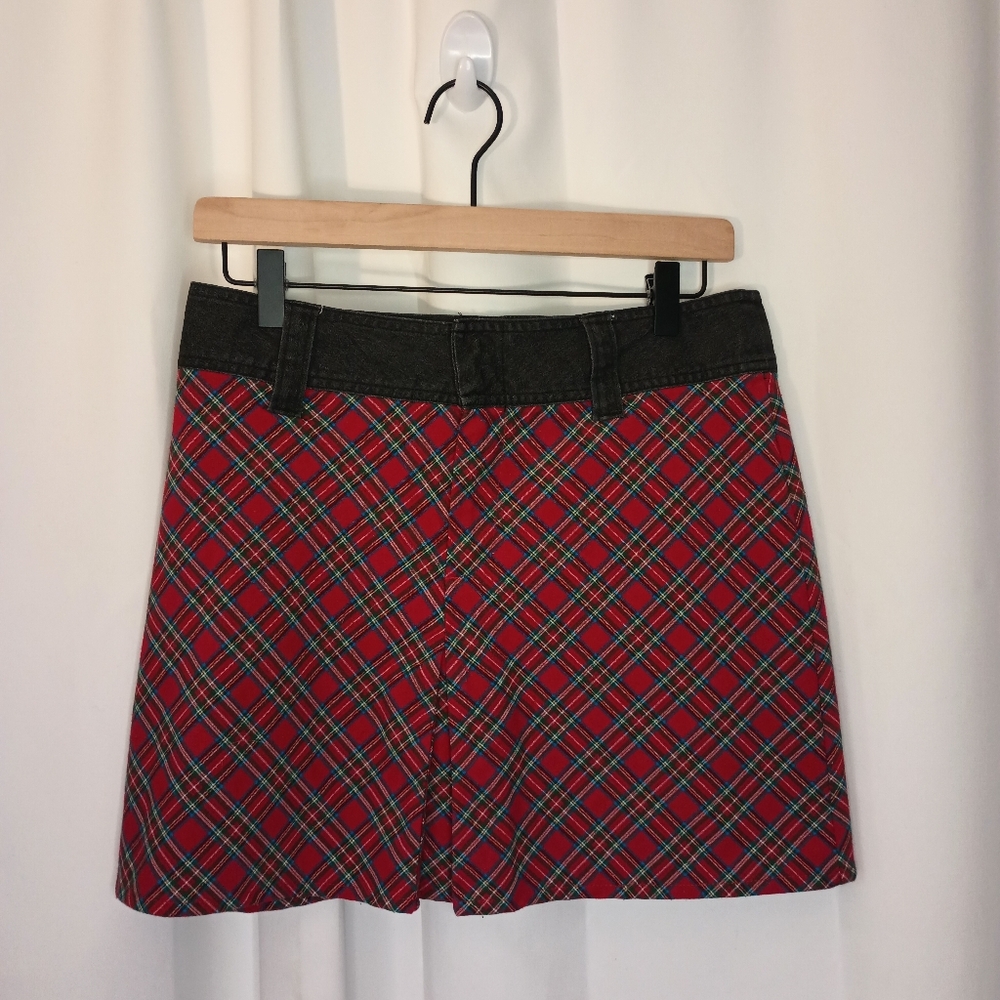 VTG Route 66 Y2K Plaid Mini Skirt 6 Red Punk Goth Scene Schoolgirl Emo Kawaii